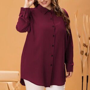 Shein Maroon High Low Button Front Blouse 2XL